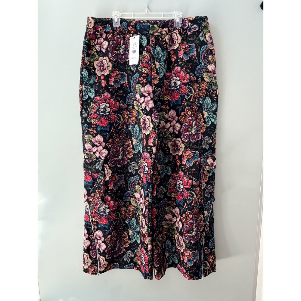 Akira Floral Tapestry Straight Leg Trousers Multi Color Jacquard Pants 2X